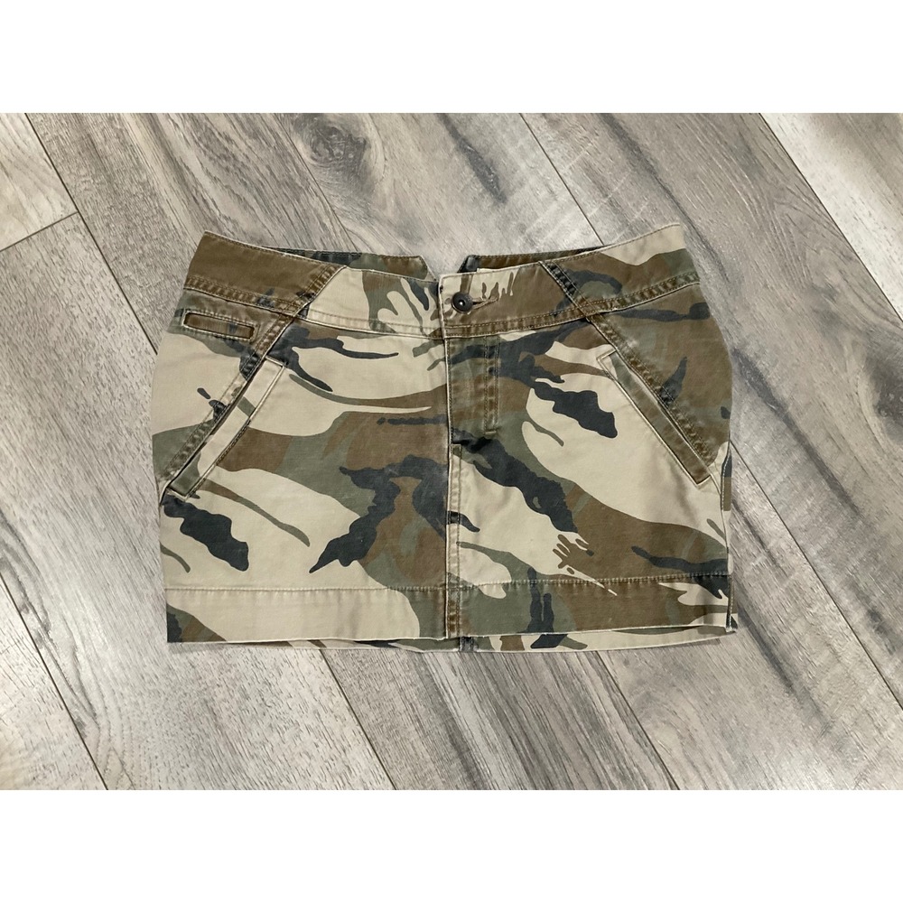 Mossimo Denim‎ Camouflage Mini Skirt Green Brown Camo Y2K Utility Size 3